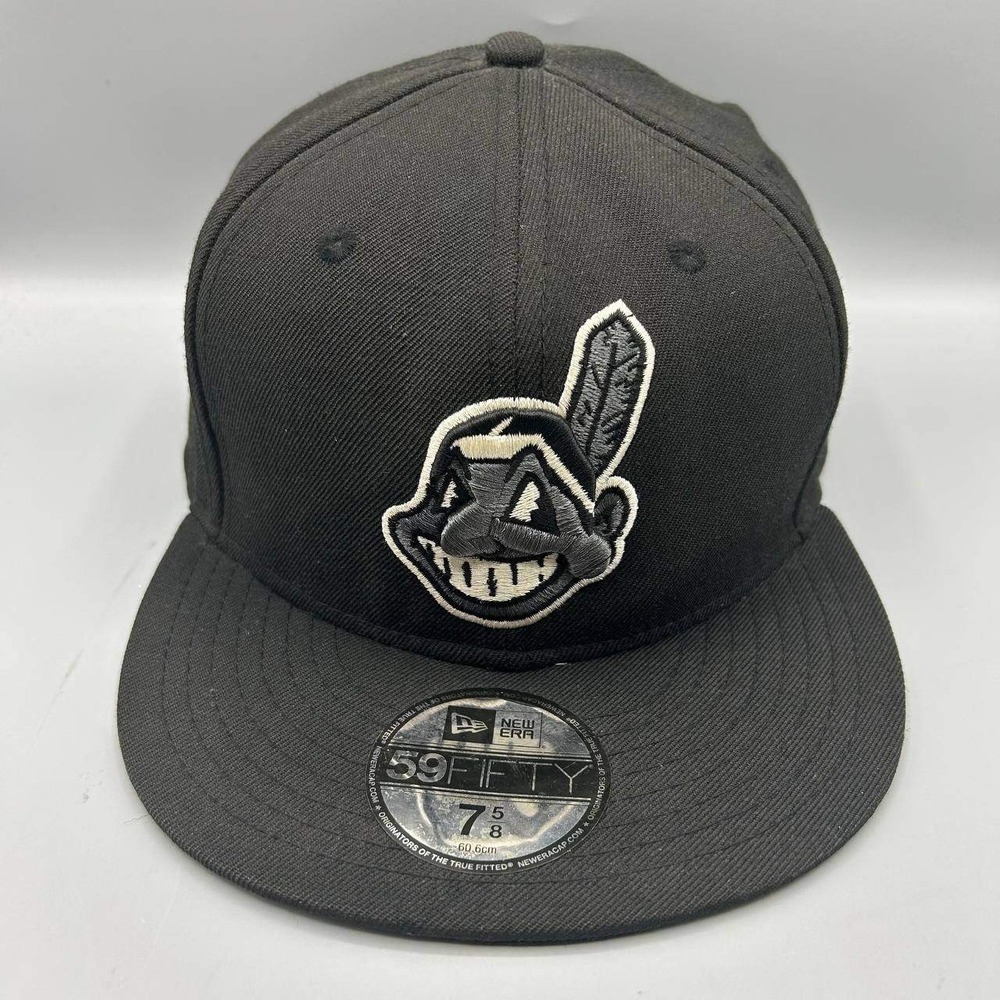 Cleveland Indians Guardians Hat Men 7 5/8 Black 59Fifty New Era Fitted Cap Wool